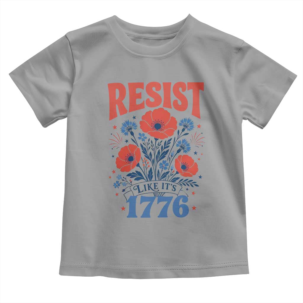 Resist Like Its 1776 Folk Art Floral Botanical Graphic Toddler T Shirt Patriotic Statement Political Satire