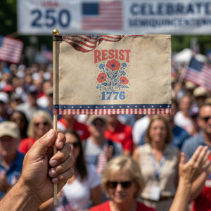 Resist Like Its 1776 Folk Art Floral Botanical Graphic Patriotic Handheld Flag Statement Political Satire