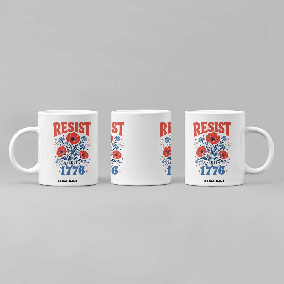 Resist Like Its 1776 Folk Art Floral Botanical Graphic Coffee Mug Patriotic Statement Political Satire