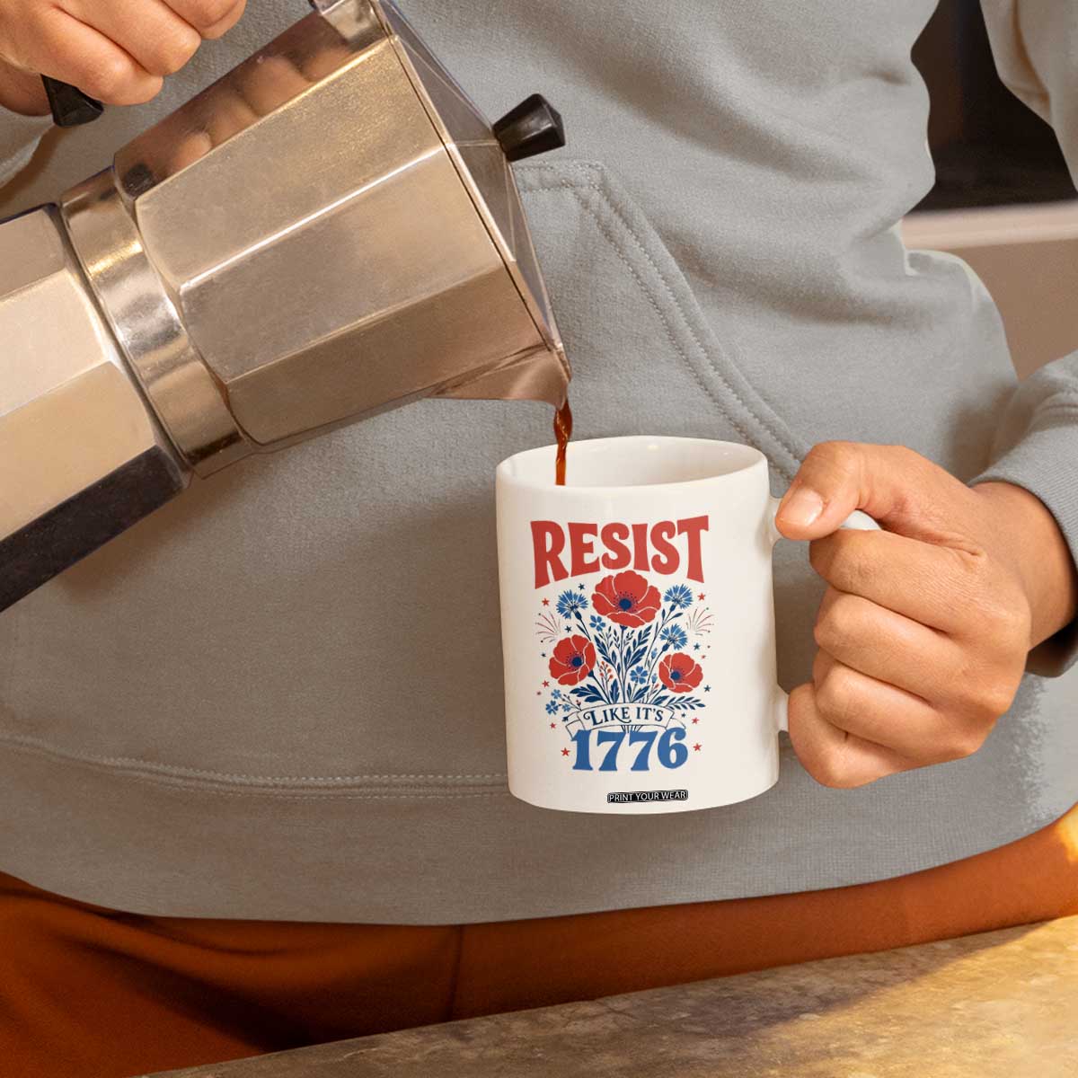 Resist Like Its 1776 Folk Art Floral Botanical Graphic Coffee Mug Patriotic Statement Political Satire