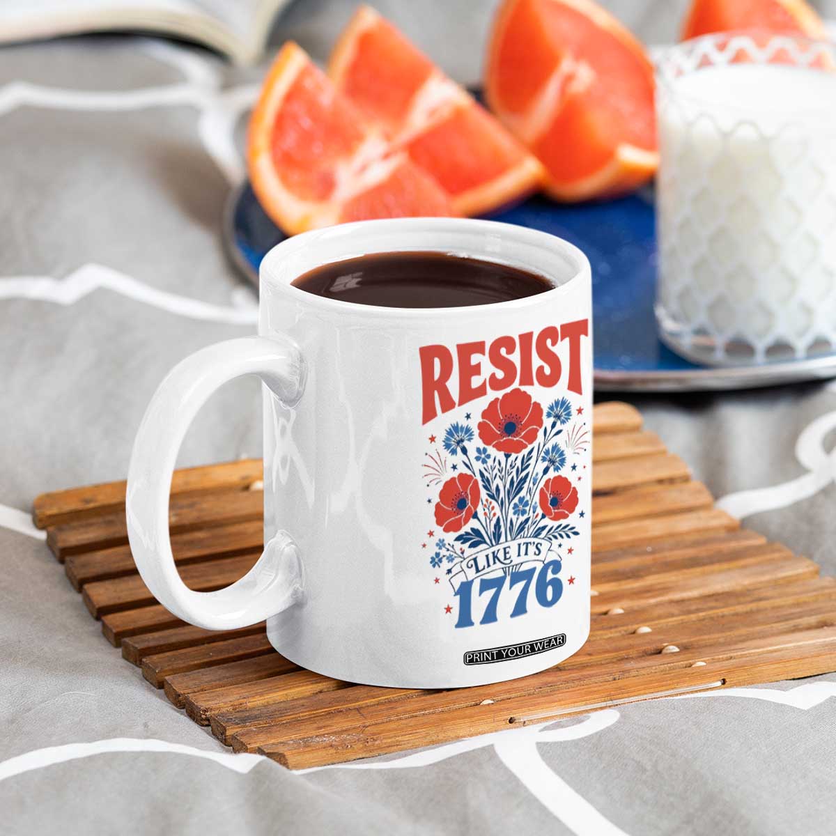 Resist Like Its 1776 Folk Art Floral Botanical Graphic Coffee Mug Patriotic Statement Political Satire