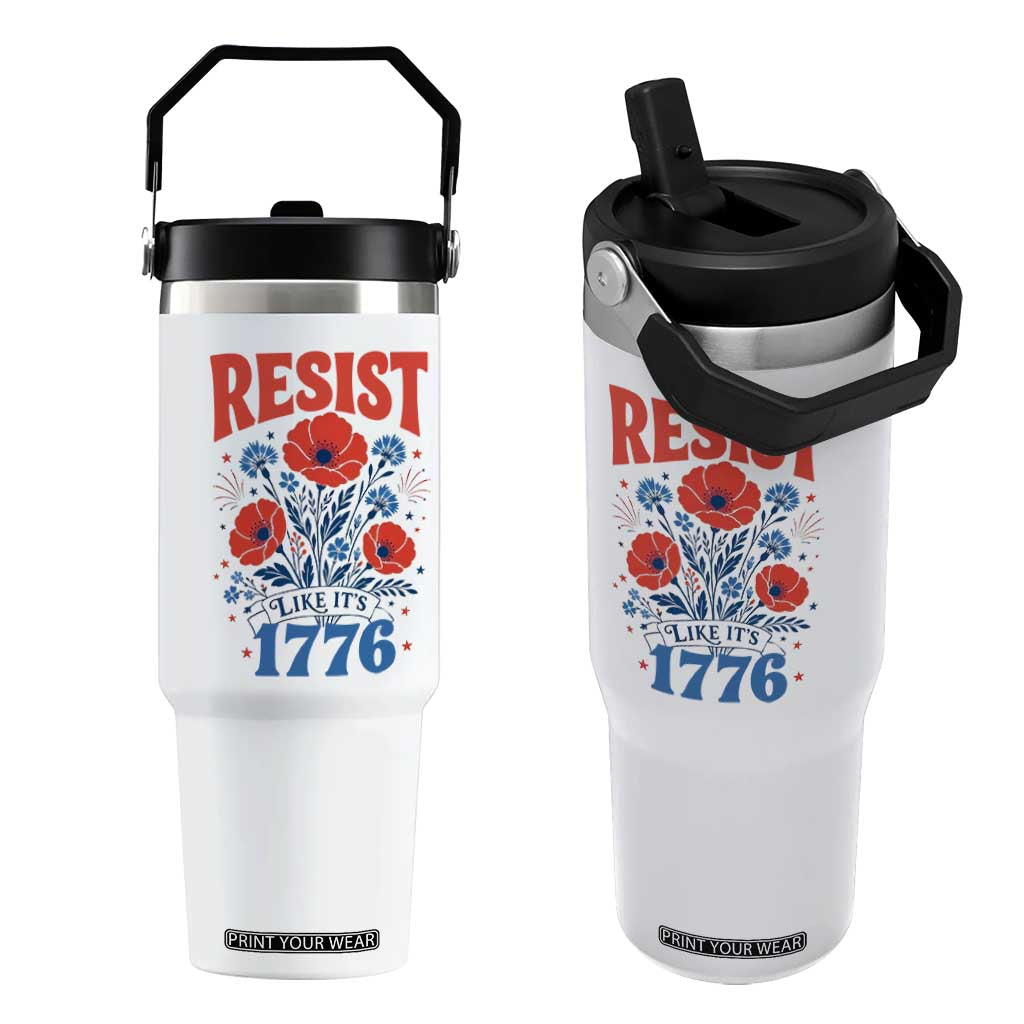 Resist Like Its 1776 Folk Art Floral Botanical Graphic Flip Straw Tumbler Patriotic Statement Political Satire