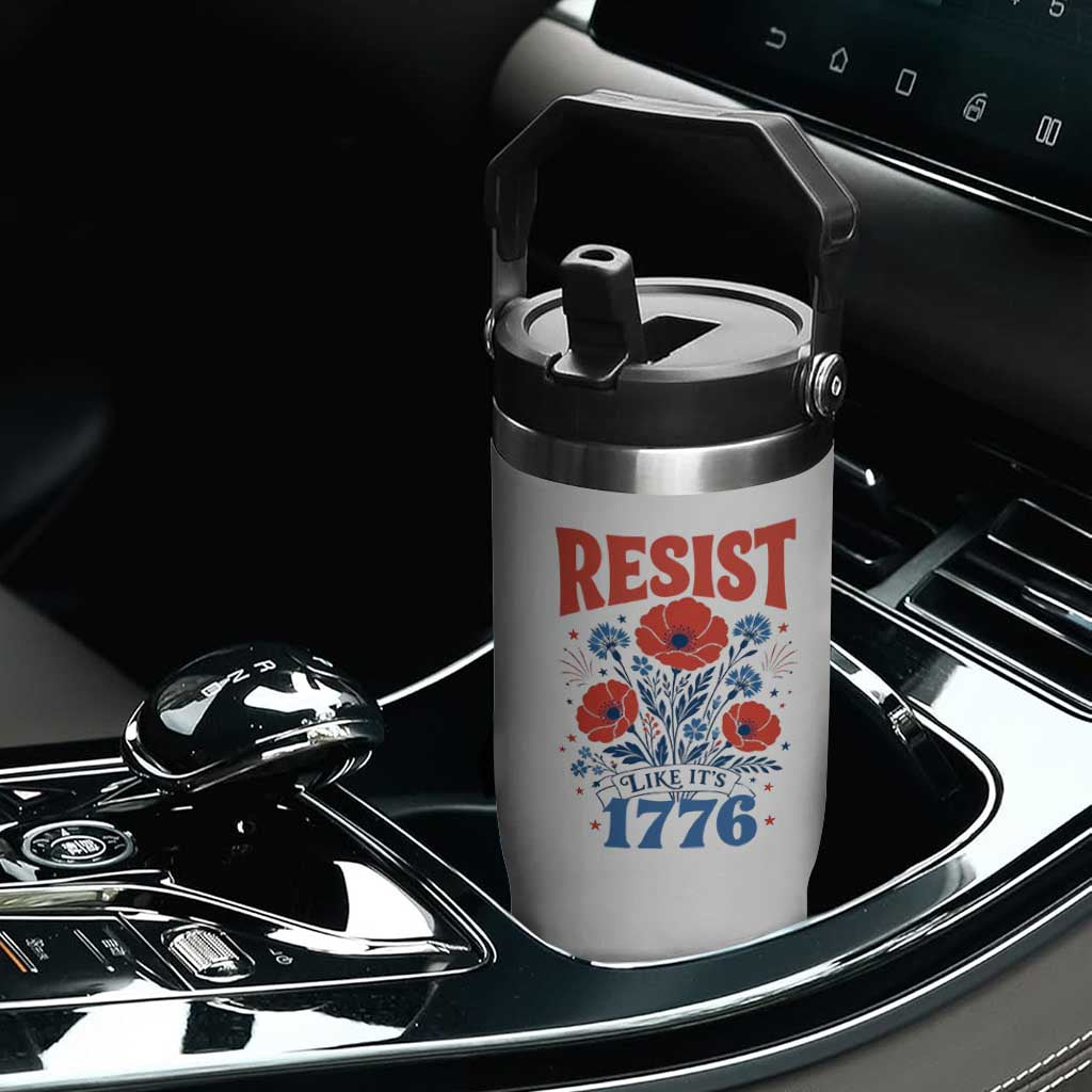 Resist Like Its 1776 Folk Art Floral Botanical Graphic Flip Straw Tumbler Patriotic Statement Political Satire