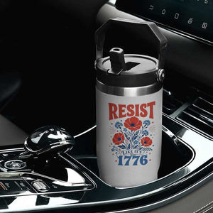 Resist Like Its 1776 Folk Art Floral Botanical Graphic Flip Straw Tumbler Patriotic Statement Political Satire