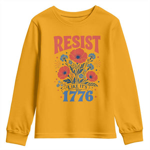 Resist Like Its 1776 Folk Art Floral Botanical Graphic Youth Sweatshirt Patriotic Statement Political Satire