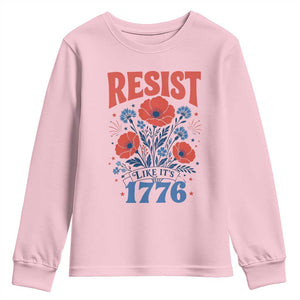 Resist Like Its 1776 Folk Art Floral Botanical Graphic Youth Sweatshirt Patriotic Statement Political Satire