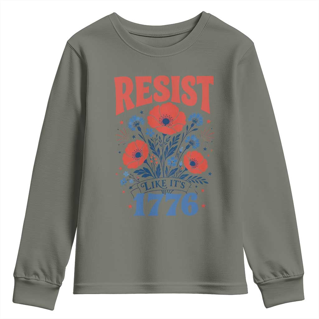 Resist Like Its 1776 Folk Art Floral Botanical Graphic Youth Sweatshirt Patriotic Statement Political Satire