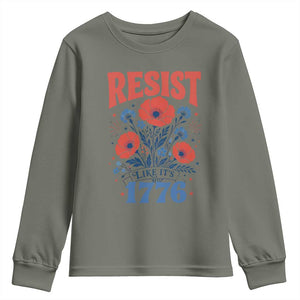 Resist Like Its 1776 Folk Art Floral Botanical Graphic Youth Sweatshirt Patriotic Statement Political Satire