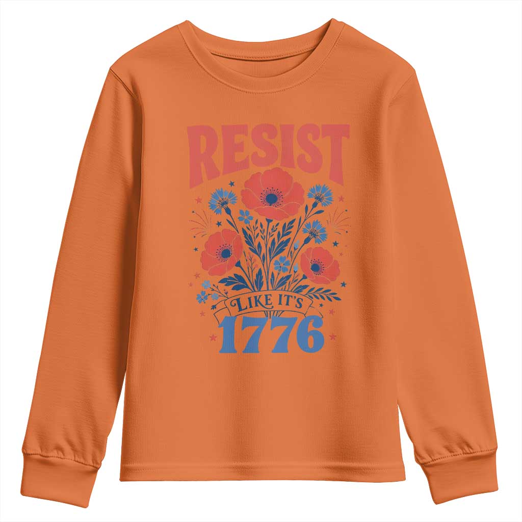 Resist Like Its 1776 Folk Art Floral Botanical Graphic Youth Sweatshirt Patriotic Statement Political Satire