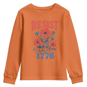 Resist Like Its 1776 Folk Art Floral Botanical Graphic Youth Sweatshirt Patriotic Statement Political Satire