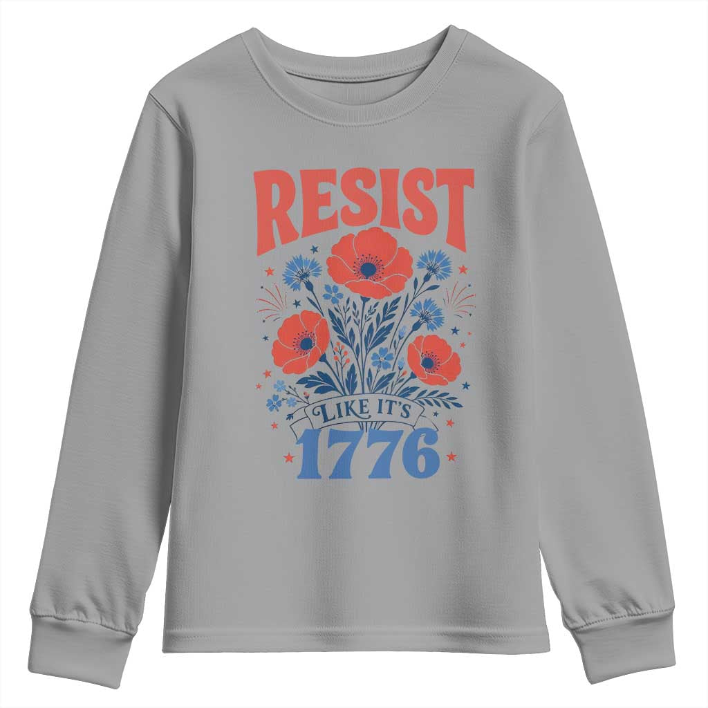 Resist Like Its 1776 Folk Art Floral Botanical Graphic Youth Sweatshirt Patriotic Statement Political Satire