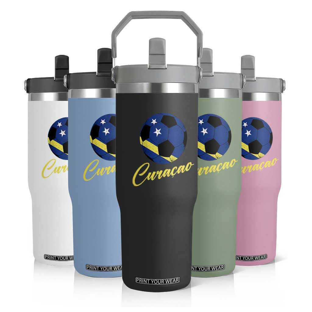 Curaçao Soccer Fans Distressed Flag Flip Straw Tumbler Football Heritage Pride Support