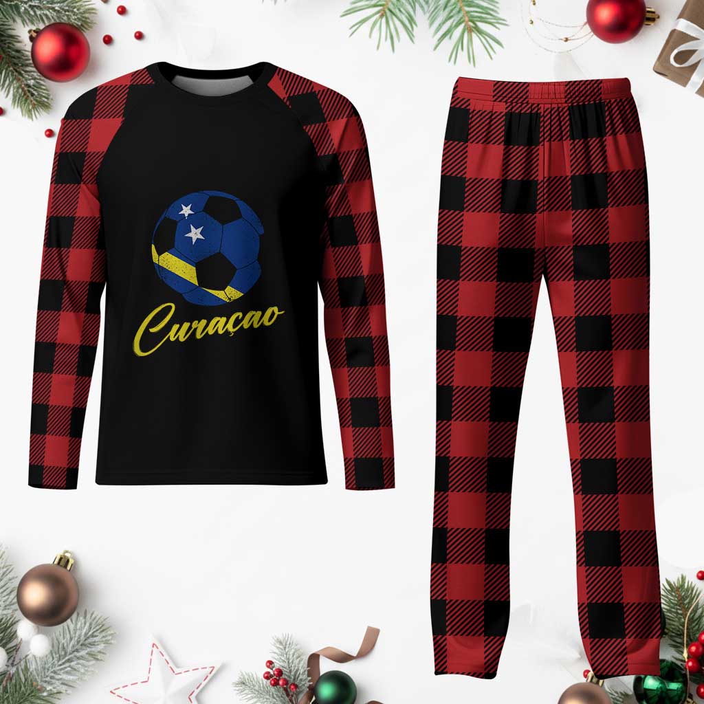 Curaçao Soccer Fans Distressed Flag Plaid Pajama Set Football Heritage Pride Support TS02 Buffalo Plaid Print Your Wear