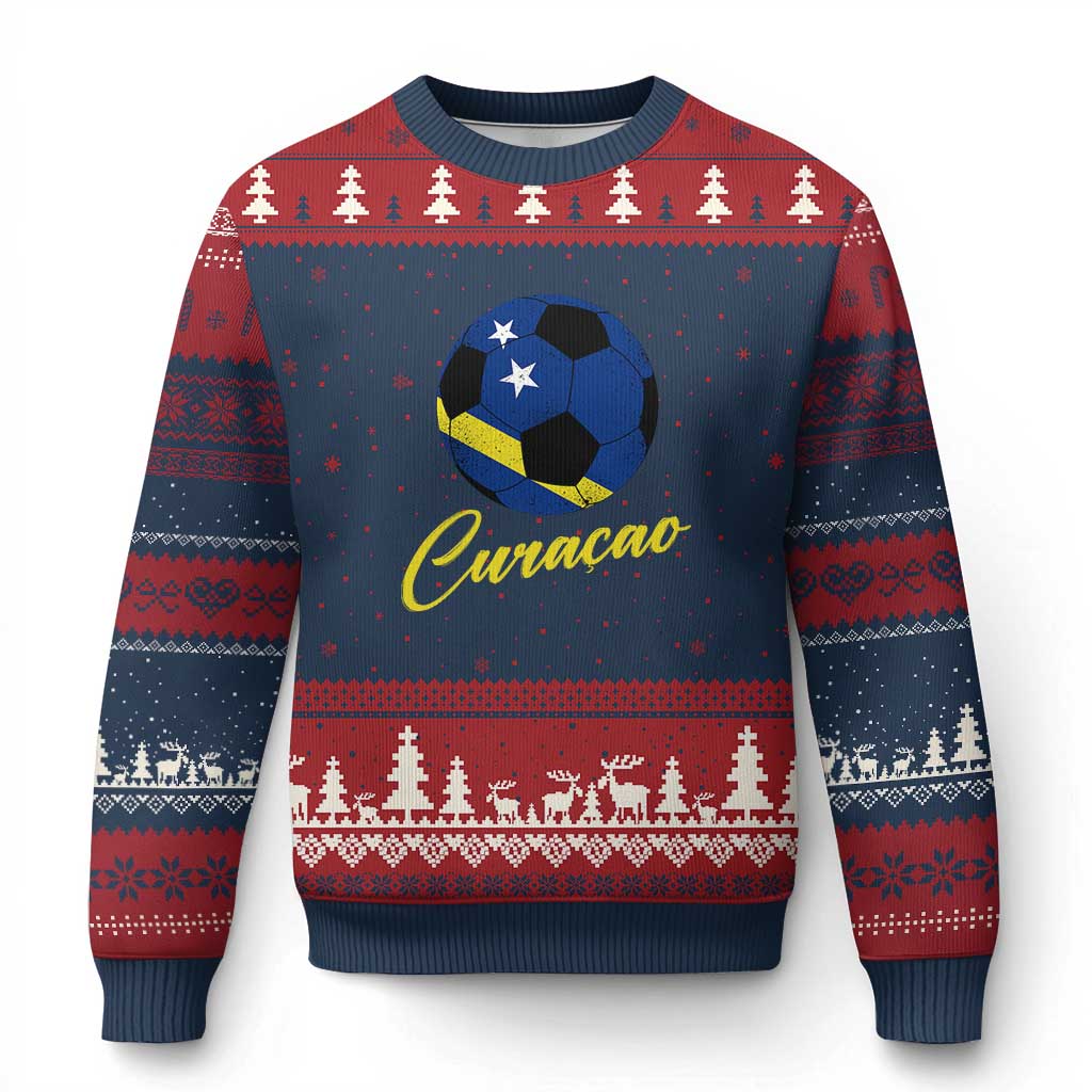 Curaçao Soccer Fans Distressed Flag Ugly Christmas Sweater Football Heritage Pride Support TS02 Navy Red Print Your Wear