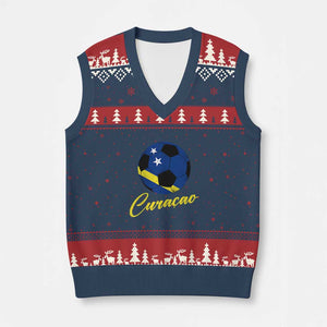 Curaçao Soccer Fans Distressed Flag V-Neck Knit Sweater Vest Football Heritage Pride Support