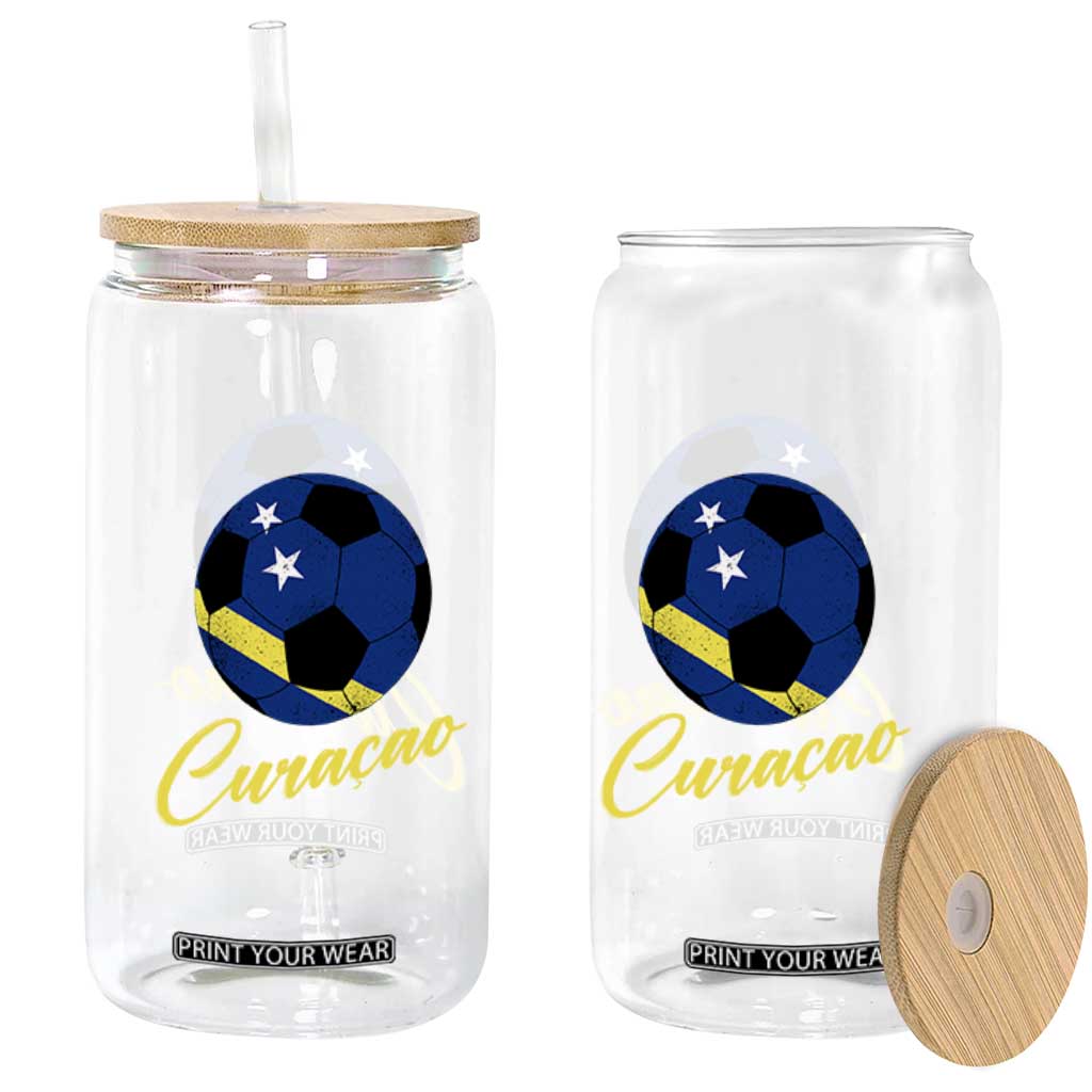 Curaçao Soccer Fans Distressed Flag Glass Can Football Heritage Pride Support