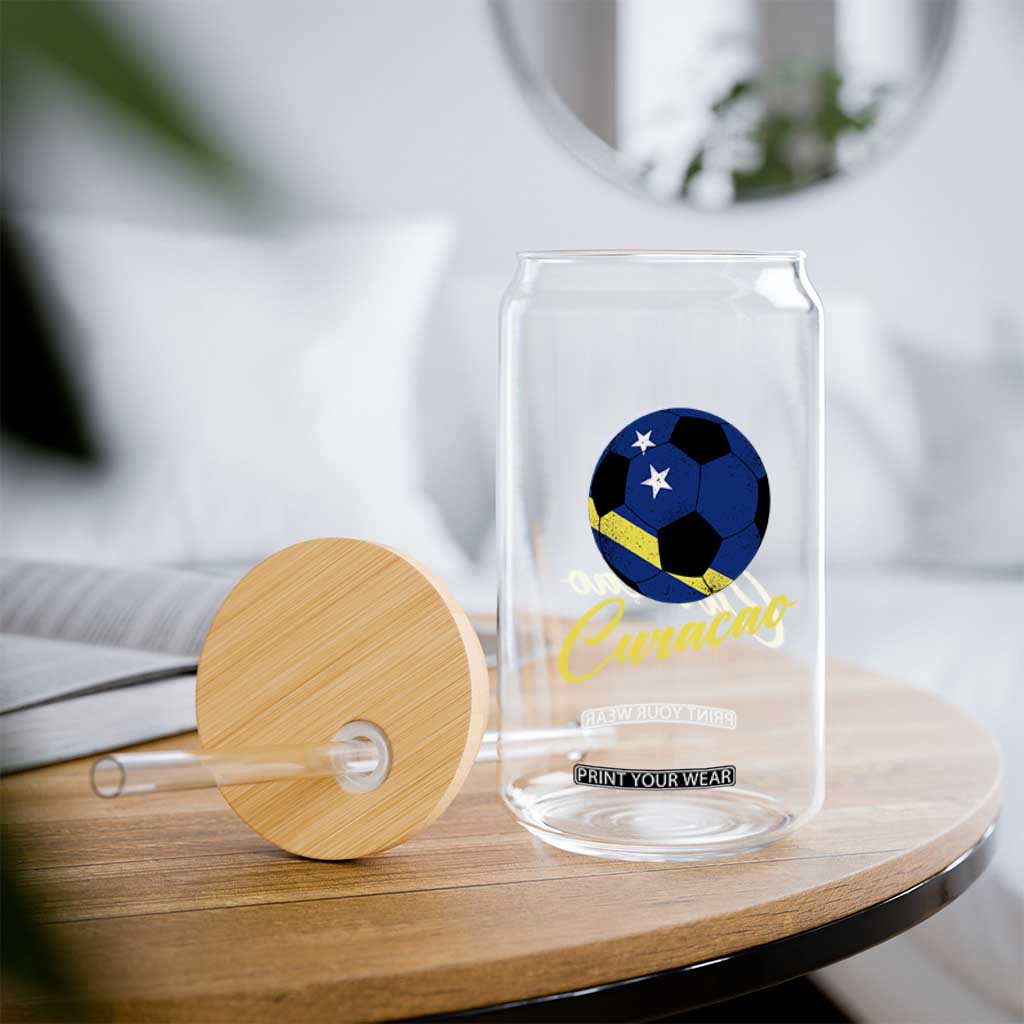 Curaçao Soccer Fans Distressed Flag Glass Can Football Heritage Pride Support