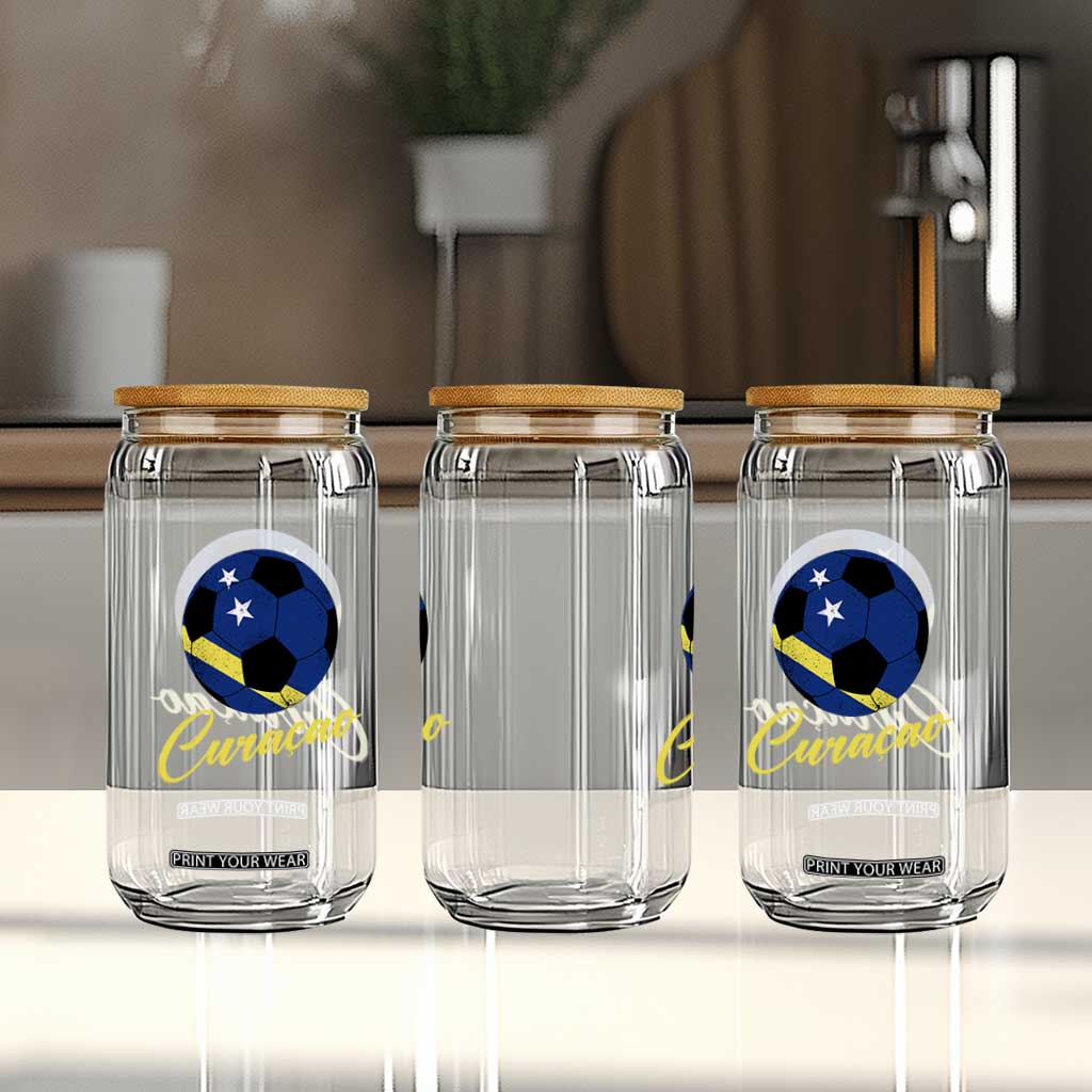 Curaçao Soccer Fans Distressed Flag Glass Can Football Heritage Pride Support