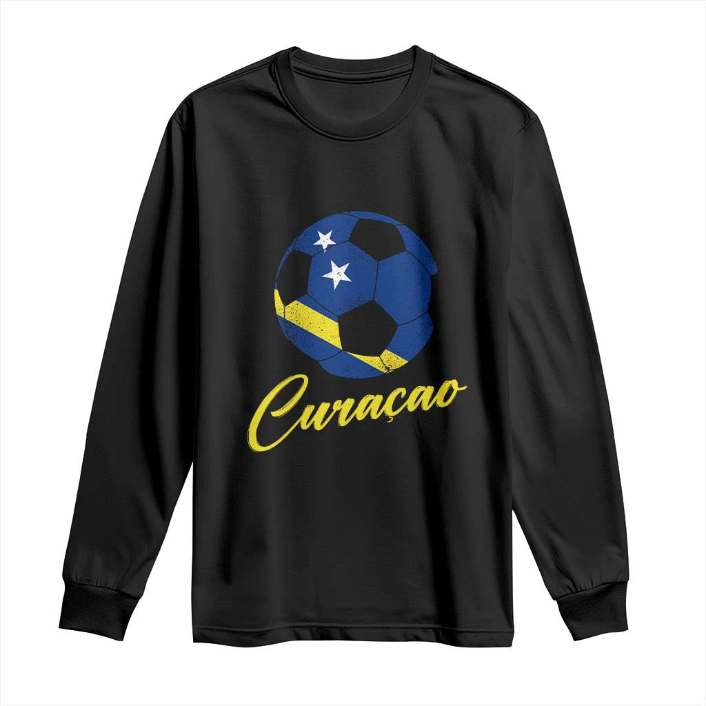 Curaçao Soccer Fans Distressed Flag Long Sleeve Shirt Football Heritage Pride Support TS02 Black Print Your Wear