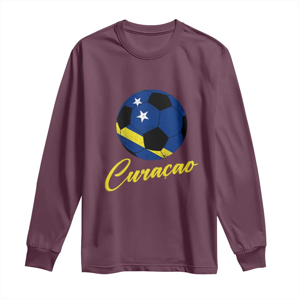 Curaçao Soccer Fans Distressed Flag Long Sleeve Shirt Football Heritage Pride Support