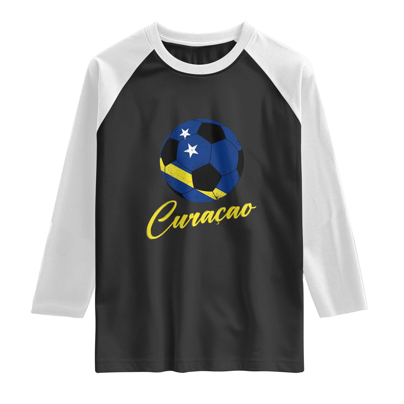 Curaçao Soccer Fans Distressed Flag Raglan Shirt Football Heritage Pride Support TS02 Black White Print Your Wear