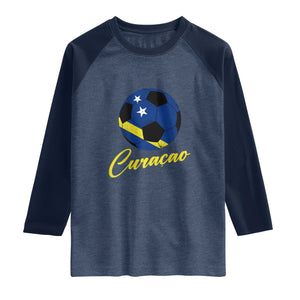 Curaçao Soccer Fans Distressed Flag Raglan Shirt Football Heritage Pride Support