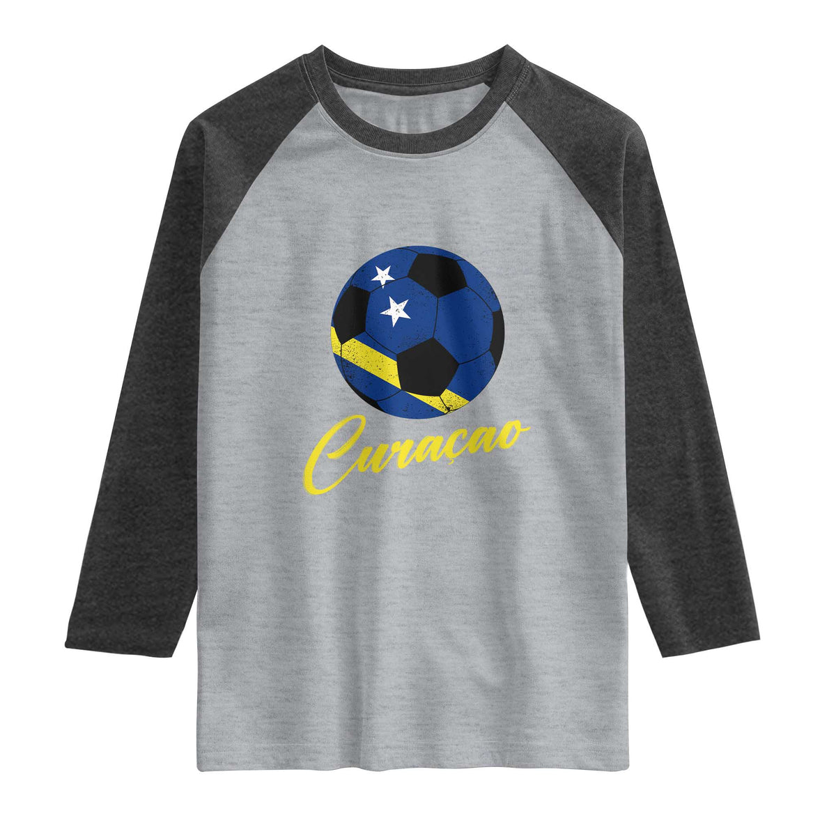 Curaçao Soccer Fans Distressed Flag Raglan Shirt Football Heritage Pride Support