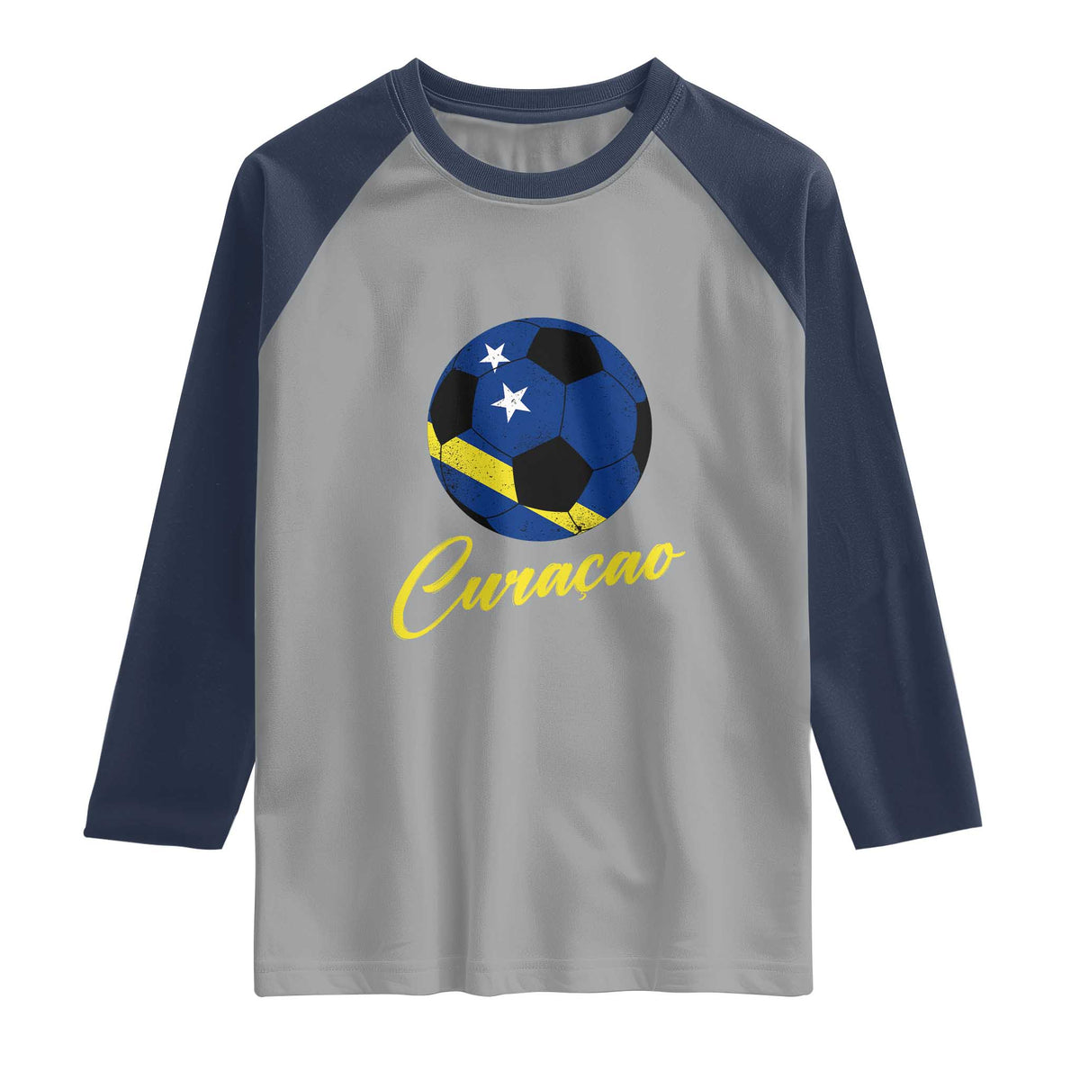 Curaçao Soccer Fans Distressed Flag Raglan Shirt Football Heritage Pride Support