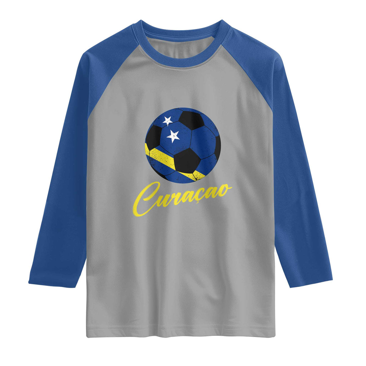 Curaçao Soccer Fans Distressed Flag Raglan Shirt Football Heritage Pride Support