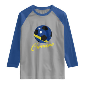 Curaçao Soccer Fans Distressed Flag Raglan Shirt Football Heritage Pride Support
