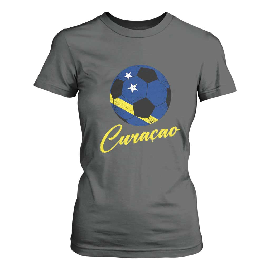 Curaçao Soccer Fans Distressed Flag T Shirt For Women Football Heritage Pride Support