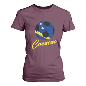 Curaçao Soccer Fans Distressed Flag T Shirt For Women Football Heritage Pride Support