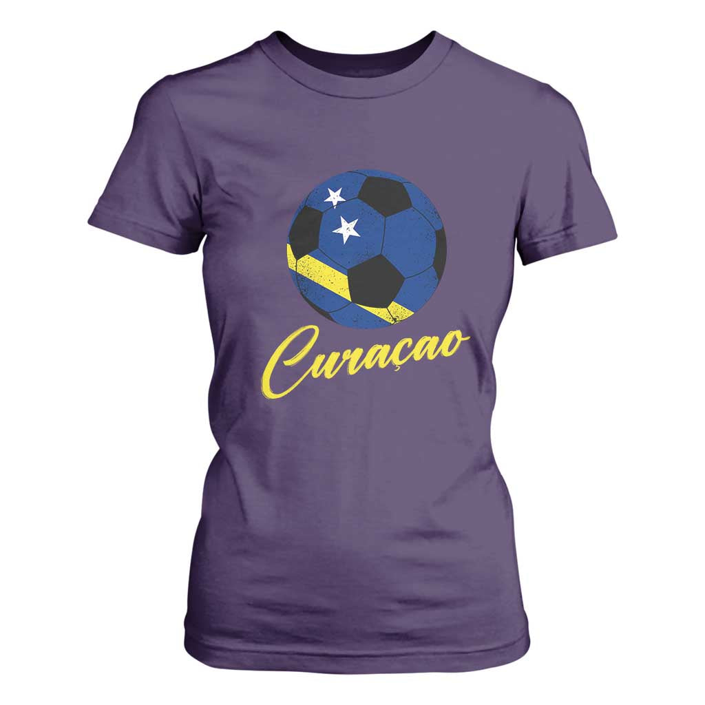 Curaçao Soccer Fans Distressed Flag T Shirt For Women Football Heritage Pride Support