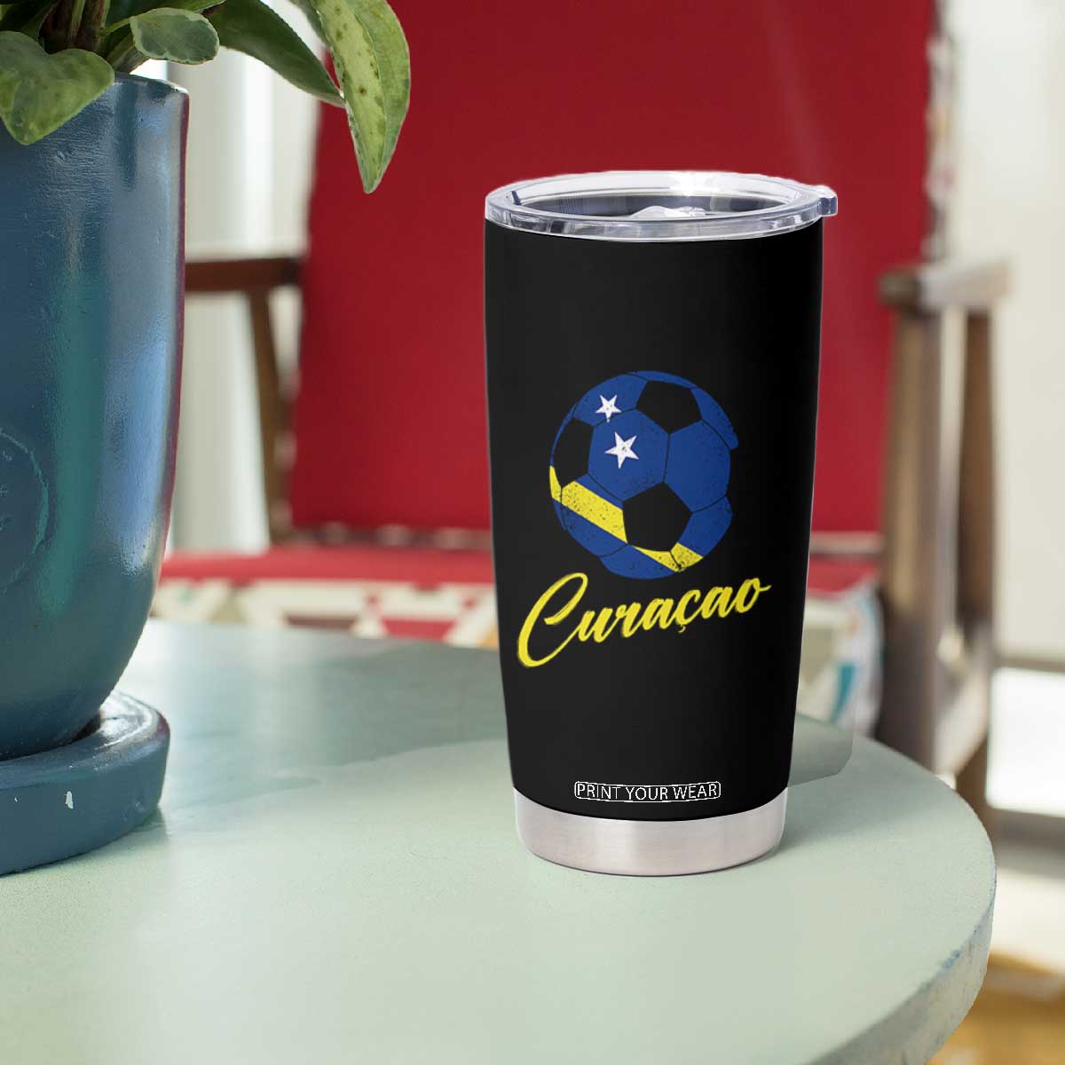 Curaçao Soccer Fans Distressed Flag Tumbler Cup Football Heritage Pride Support