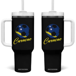 Curaçao Soccer Fans Distressed Flag Tumbler With Handle Football Heritage Pride Support