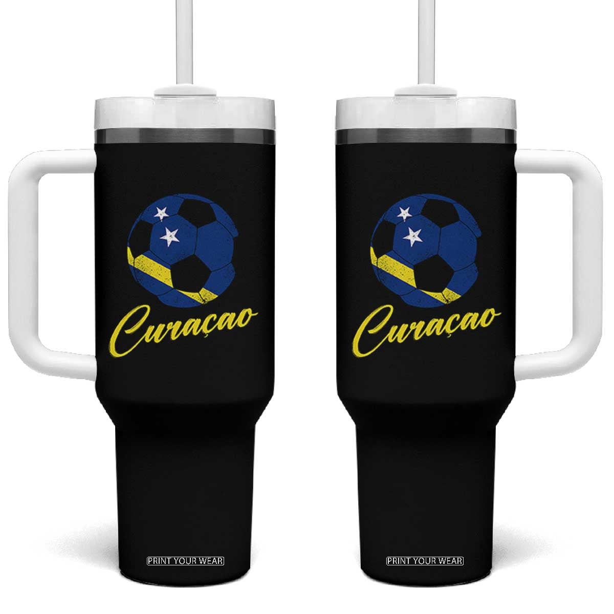 Curaçao Soccer Fans Distressed Flag Tumbler With Handle Football Heritage Pride Support TS02 One Size: 40 oz Black Print Your Wear