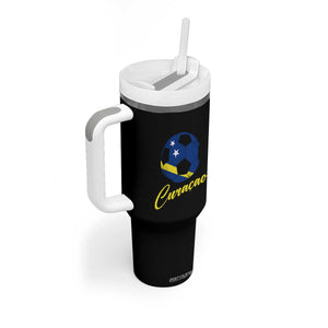 Curaçao Soccer Fans Distressed Flag Tumbler With Handle Football Heritage Pride Support