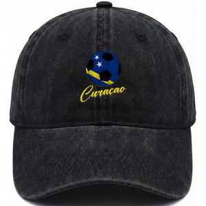 Curaçao Soccer Fans Distressed Flag Washed Cotton Baseball Cap Football Heritage Pride Support