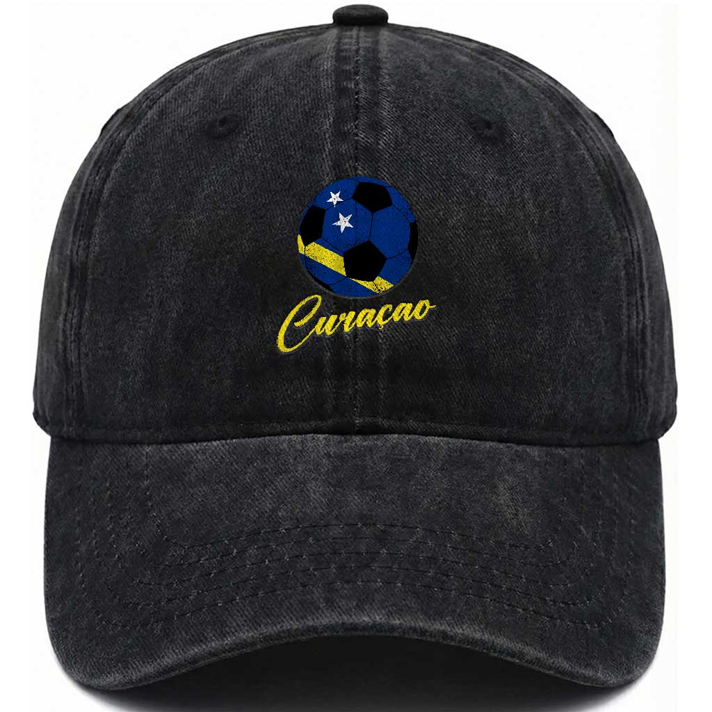 Curaçao Soccer Fans Distressed Flag Washed Cotton Baseball Cap Football Heritage Pride Support TS02 Print Your Wear