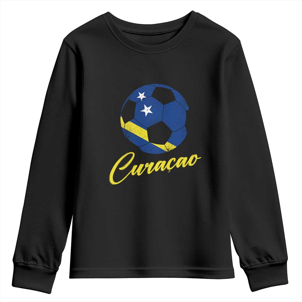 Curaçao Soccer Fans Distressed Flag Youth Sweatshirt Football Heritage Pride Support TS02 Black Print Your Wear