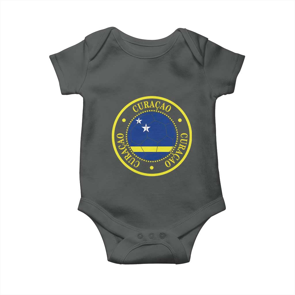Curaçao Football Pride Circular Crest Vintage Baby Onesie Curacao Flag Soccer Fans Graphic