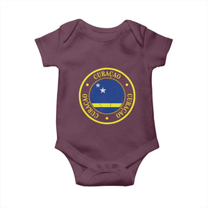 Curaçao Football Pride Circular Crest Vintage Baby Onesie Curacao Flag Soccer Fans Graphic