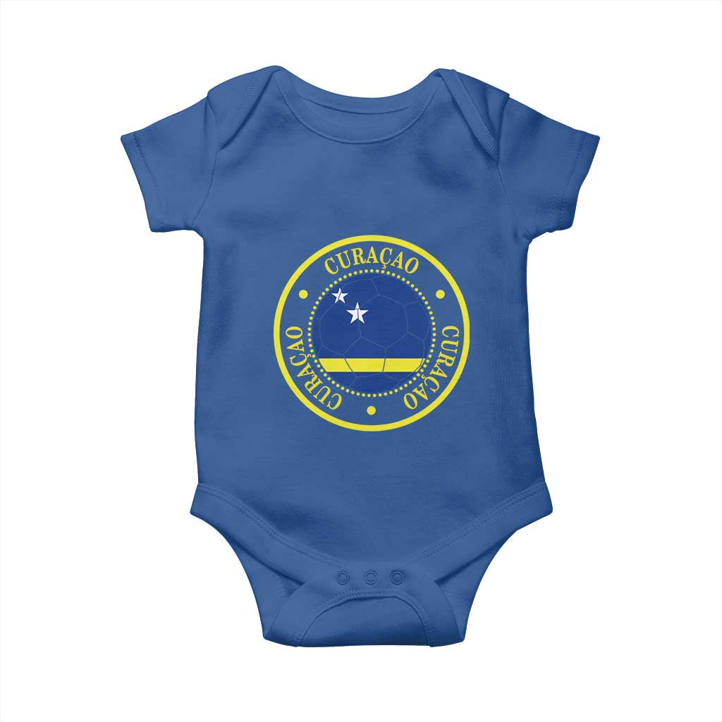 Curaçao Football Pride Circular Crest Vintage Baby Onesie Curacao Flag Soccer Fans Graphic TS02 Royal Blue Print Your Wear