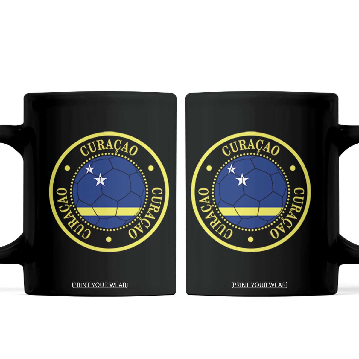 Curaçao Football Pride Circular Crest Vintage Coffee Mug Curacao Flag Soccer Fans Graphic