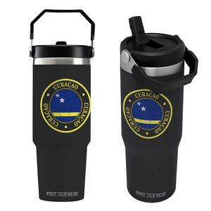 Curaçao Football Pride Circular Crest Vintage Flip Straw Tumbler Curacao Flag Soccer Fans Graphic