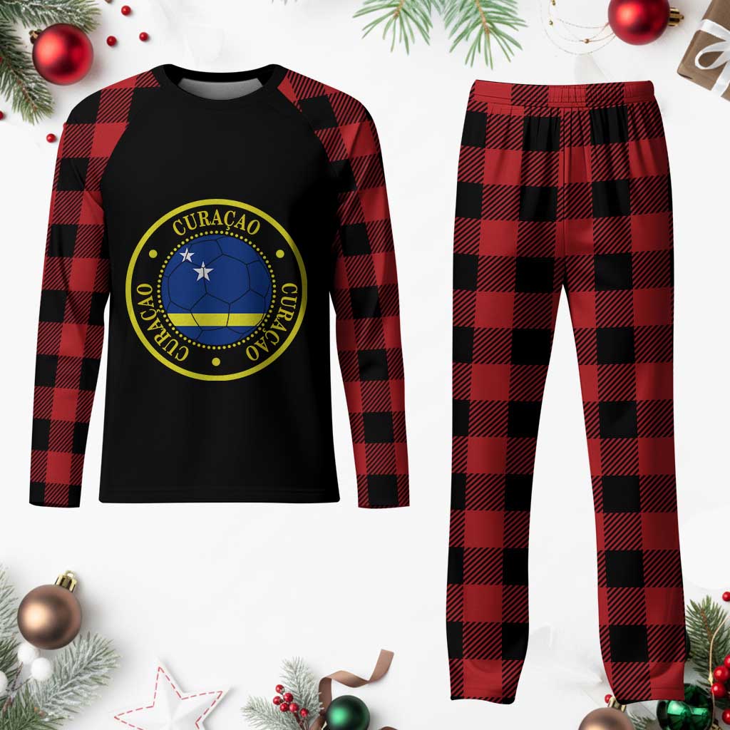 Curaçao Football Pride Circular Crest Vintage Plaid Pajama Set Curacao Flag Soccer Fans Graphic TS02 Buffalo Plaid Print Your Wear