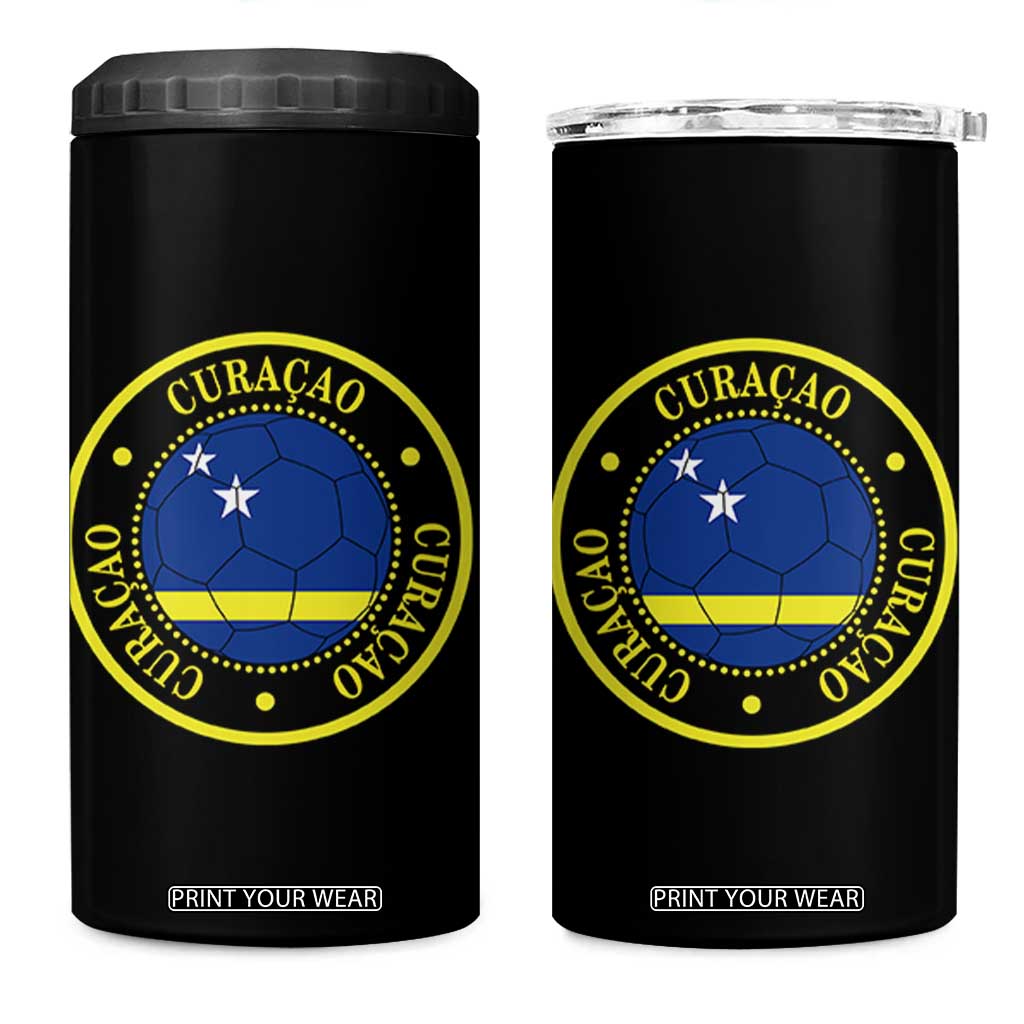 Curaçao Football Pride Circular Crest Vintage 4 in 1 Can Cooler Tumbler Curacao Flag Soccer Fans Graphic
