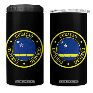 Curaçao Football Pride Circular Crest Vintage 4 in 1 Can Cooler Tumbler Curacao Flag Soccer Fans Graphic