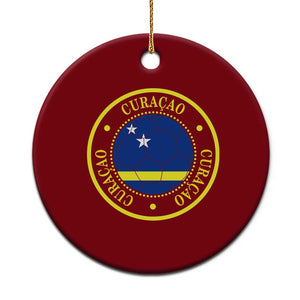Curaçao Football Pride Circular Crest Vintage Ceramic Ornament Curacao Flag Soccer Fans Graphic