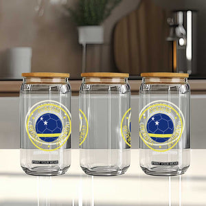 Curaçao Football Pride Circular Crest Vintage Glass Can Curacao Flag Soccer Fans Graphic